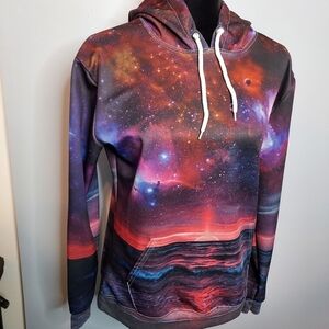 Galaxy Space Beach Pullover Hoodie Unisex Size Small